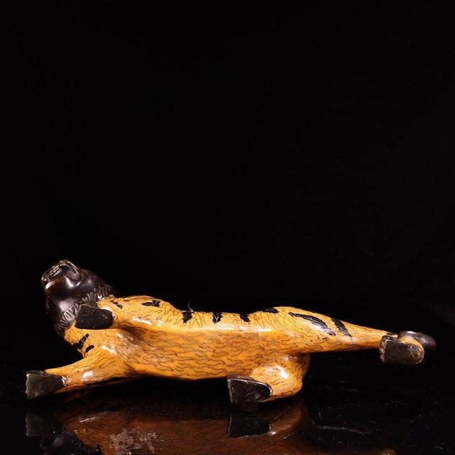 Metal Vintage Cloisonne Enamel Tiger Figure – 12.2" Gilt Striped Beast Sculpture For Sale - Image 7 of 10