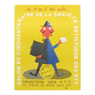 Vintage French Midcentury Modern Poster, 1952 Societe artistique des PTT For Sale