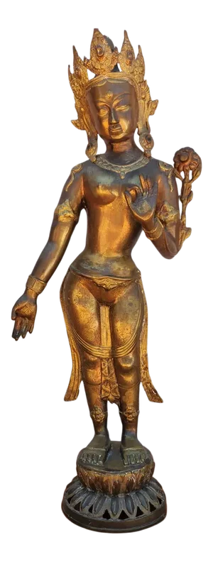 Antique Gilt Bronze Tibetan Hindu Manjurshi Deity Statue