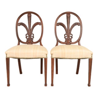 Romweber Antique French Regency Louis XVI Carved Mahogany Side Chairs or Dining Chairs, Pair For Sale