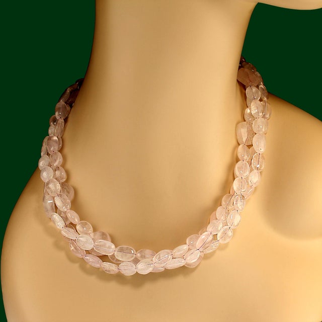 19 Inch Three Strand Glowing Rose Quartz Necklace For Sale - Image 4 of 4