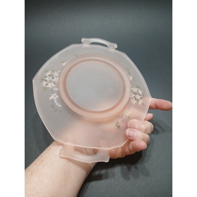 1970s Frosted Pink Octagonal Dish Hand Painted Flowers Dainty Cottage Tea Party Girly For Sale - Image 6 of 6