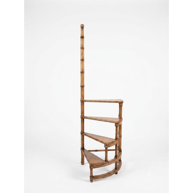 Elevate any room corner with this exquisite vintage spiral library step unit, featuring a signature faux-bamboo motif that...