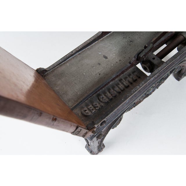 Mechanical Cast Iron and Wood Tobacco Cutter, Antique, Manual, Compact Design, Exotic Accessory for Conversation For Sale - Image 10 of 11