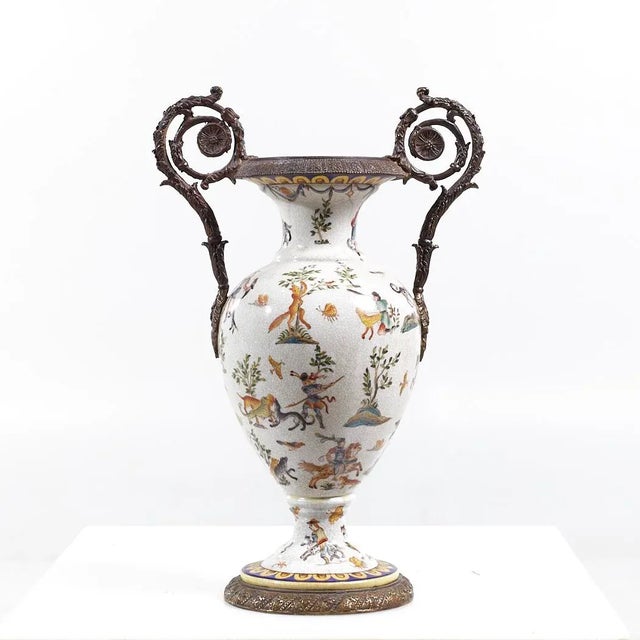 Metal Ornate Bronze and Ceramic White Vase For Sale - Image 7 of 8