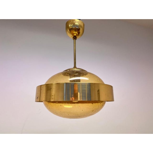 Mid-Century Space Age Brass and Glass UFO Pendant from Kamenicky Senov, 1970s For Sale - Image 3 of 9