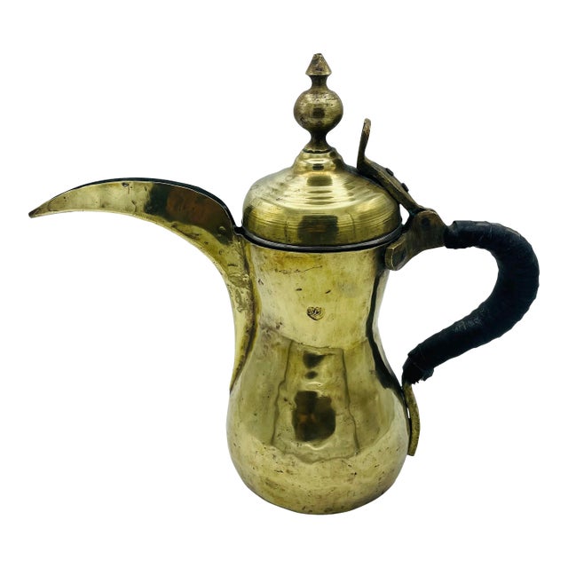 Antique Brass Teapot With Leather Handle For Sale