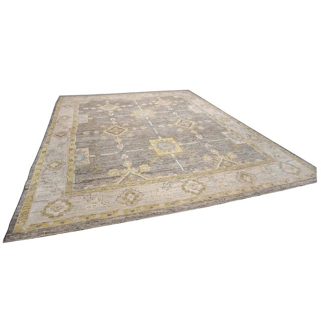 Turkish 21st Century Turkish Oushak Wool 10x13 Taupe, Ivory, & Yellow Handmade Area Rug #1144067 For Sale - Image 3 of 11