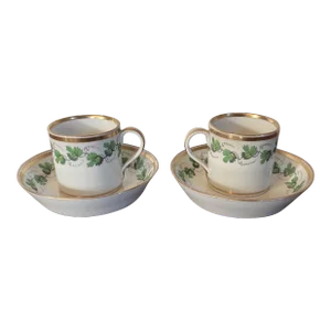 Antique 19th Century Vienna Porcelain Tea Cups or Coffee Cans and Saucers - a Pair