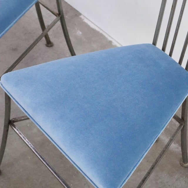 1950s Martini Chairs With Blue Velvet Seats and Sculptural Metal Frames — A Pair For Sale - Image 4 of 8