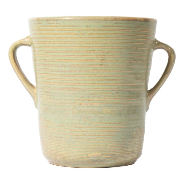 Monmouth Western Stoneware Ribbed Double Handle Vase For Sale