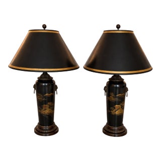 1990s Theodore Alexander Hand-Painted Chinoiserie Table Lamps – Pair For Sale
