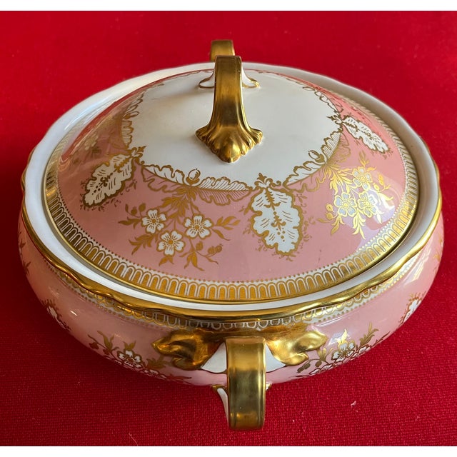 Aynsley Pink & Gold Foliage English Bone China Porcelain Soup Tureen or Vegetable Serving Dish For Sale - Image 9 of 18