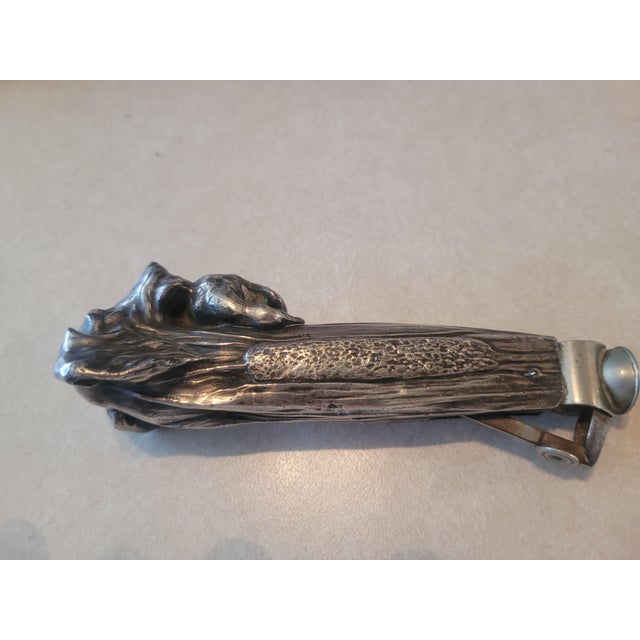 Antique C1900 Silver Plate Figural Hunting Dog Duck Cigar Cutter Retriever For Sale - Image 6 of 6