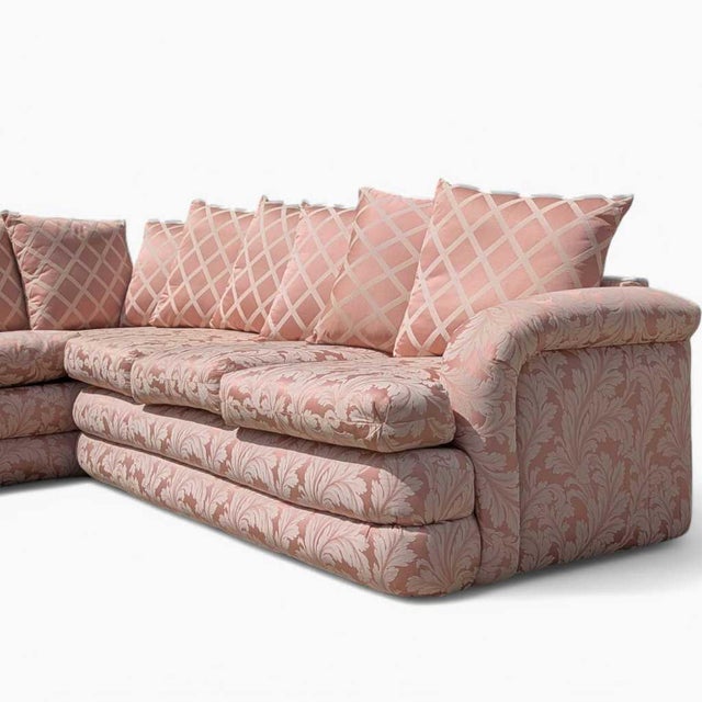 1980s Postmodern Pink Floral Curved Sectional Sofa For Sale - Image 14 of 18