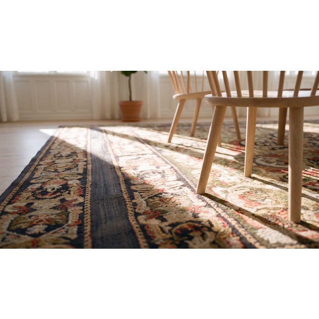1870s Tan Camel Medallion Antique French Needlepoint Rug 11' X 11' Flatweave Wool Silk Carpet For Sale - Image 14 of 14