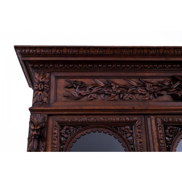 Wood Antique French Neo-Renaissance Carved Oak Bookcase, 1880 For Sale - Image 7 of 18