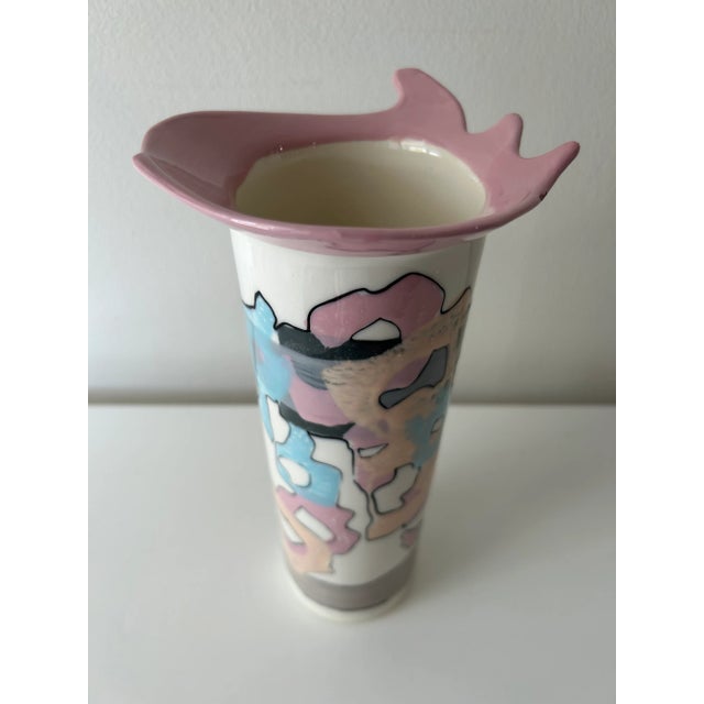 Postmodern 1980s Postmodern Ceramic Vase With Colorful Pattern Signed Gilson For Sale - Image 3 of 12