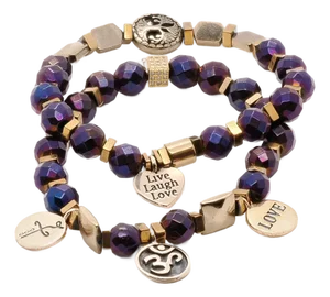Life Journey Purple & Gold Hematite Stone Beaded Bracelet Set