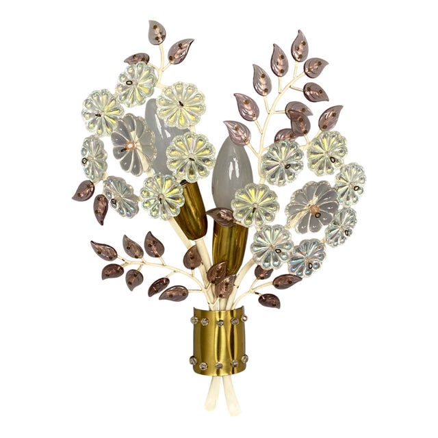 Wall Lamp with Crystal Flowers by Oswald Haerdtl for J.L. Lobmeyr, Vienna, Austria, 1950s For Sale