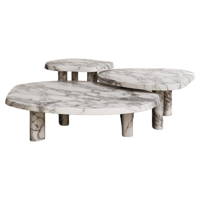 Gray Constantin Coffee Tables in Arabescato Marble by Paloma Editions, Set of 3 For Sale - Image 8 of 8