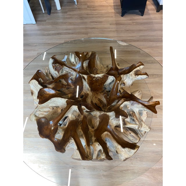 Teak Root Ball Base Glass Top Coffee Table Lg For Sale In Los Angeles - Image 6 of 10