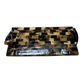 Vintage Tessellated Tray With Horn Handles For Sale