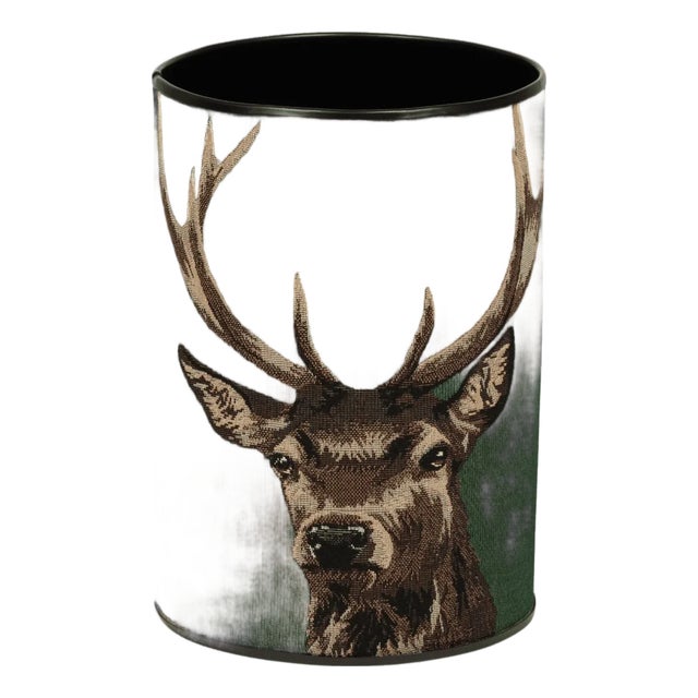 Scottish Stag Green Tapestry Waste Bin With Scottish Tartan For Sale
