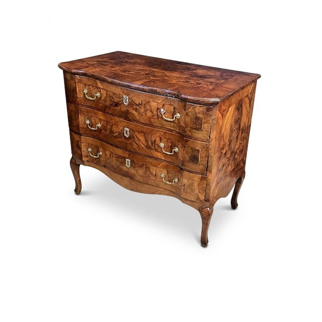 Rococo Continental Rococo Style Burl Walnut Arbalète-Form 3-Drawer Commode For Sale - Image 3 of 9