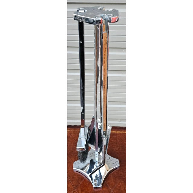 Mid 20th Century Mid-Century Modernist Chrome and Teak Fireplace Tool Set For Sale - Image 5 of 8