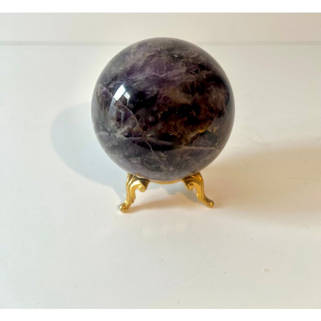 Mid 20th Century Solid Lapis Sphere Paperweight on Gold Stand For Sale - Image 5 of 7