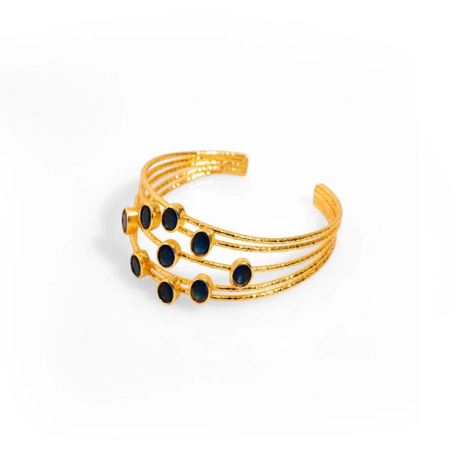 Cleopatra Gold & Sapphire Stone Cuff Chunky Bracelet For Sale - Image 9 of 10