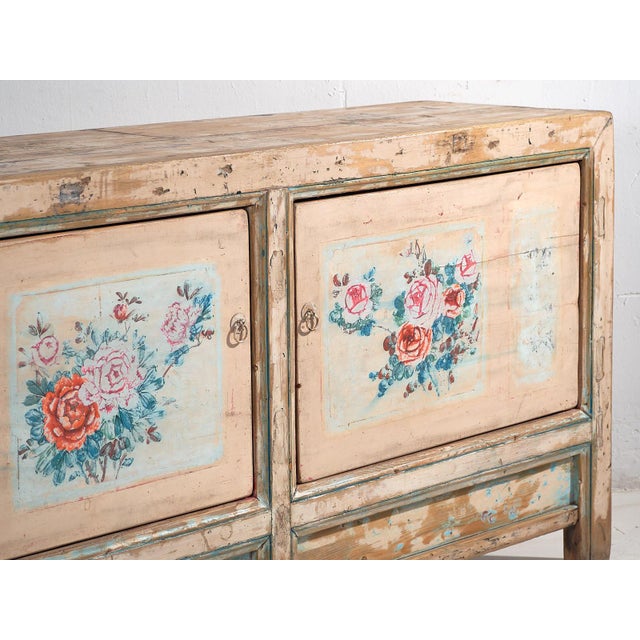 Antique white sideboard with original artwork (c.1900) Dimensions: Width: 162 cm Depth: 45 cm Height: 83 cm Style: Qing...