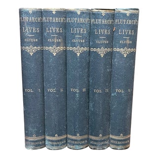 1885 Plutarch’s Lives Clough 5 Vol Set Antique Cloth Little Brown & Co Boston For Sale