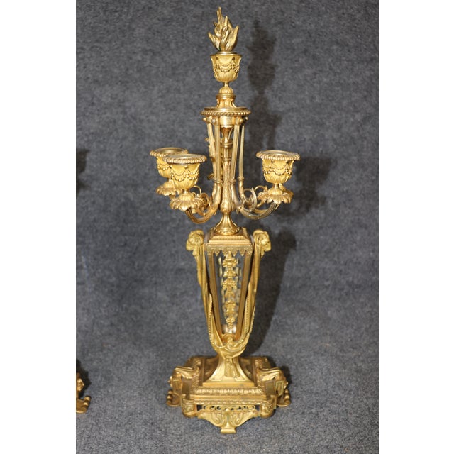 Fine Crystal Paneled Solid Bronze Pair of French Louis XVI Style Candelabras For Sale - Image 4 of 10
