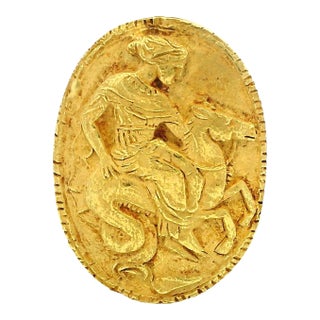 Vintage Greek 18k Gold Classical Hoplite Warrior Intaglio-Style Brooch For Sale