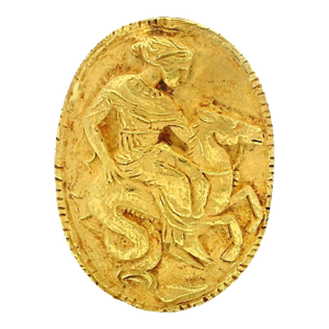 Vintage Greek 18k Gold Classical Hoplite Warrior Intaglio-Style Brooch