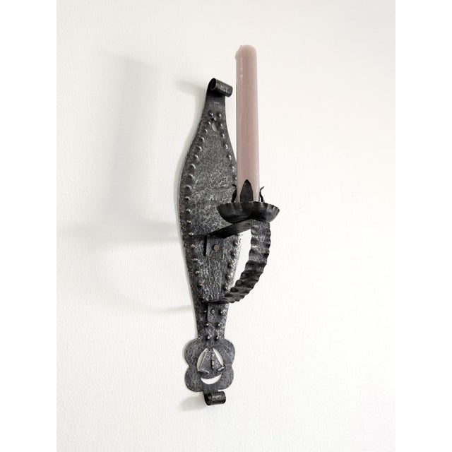 Metal Vintage Spanish Brutalist Wrought Iron Wall Sconce, 1960s For Sale - Image 7 of 13