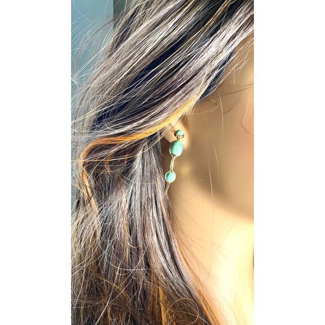 Vintage Ippolita Trending 18k Gold Hoop Earrings Cabochon Turquoise - 2 Pieces For Sale - Image 9 of 12