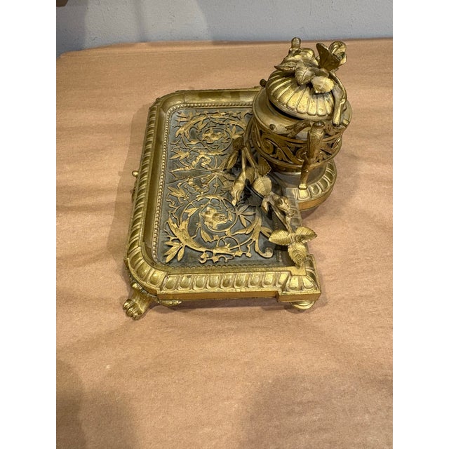 Antique French Ormolu Inkwell & Stand For Sale In Boston - Image 6 of 7