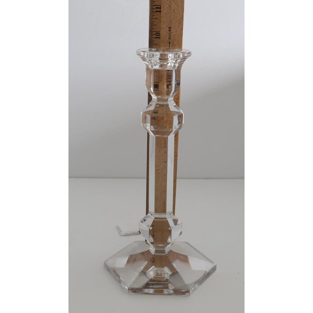 Transparent Pair of Val Saint Lambert Belgian Crystal Candlesticks Signed & Labeled For Sale - Image 8 of 11