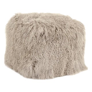 Tibetan Light Grey Lamb Fur Pouf For Sale