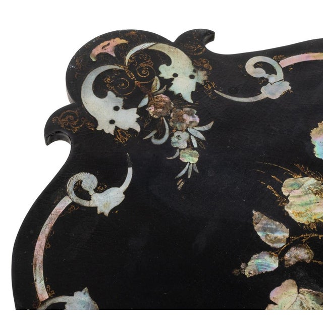 Victorian Black Lacquered Mother of Pearl Table For Sale - Image 4 of 8