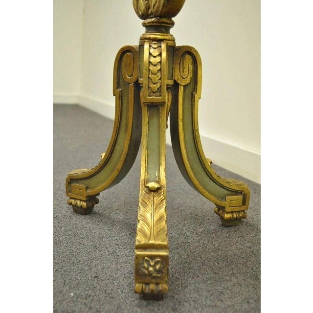 Antique French Louis XVI XV Carved Giltwood Green & Gold Oval Fireplace Screen For Sale - Image 10 of 10