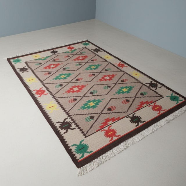 Brussels Style Geometric Kelim Rug, 1960s For Sale - Image 4 of 7