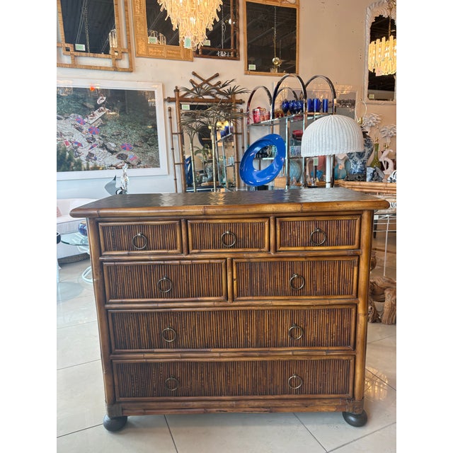 Vintage Baker Milling Road Chest of Drawers Bamboo Pencil Reed Rattan For Sale - Image 11 of 12
