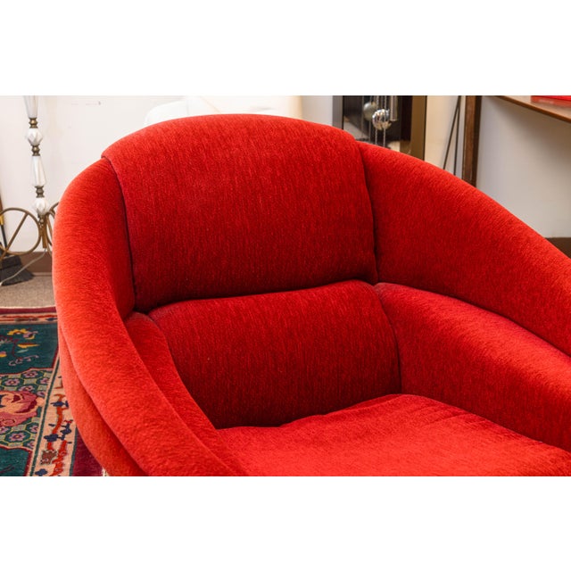 Textile Vintage Milo Baughman Thayer Coggin Boldido Red Fabric Lounge Chair and Ottoman For Sale - Image 7 of 12