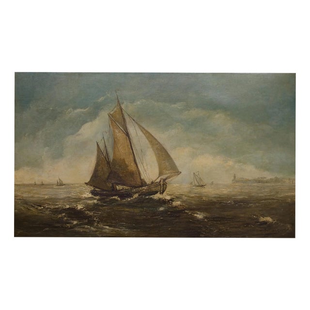 Gustave Helinck, Sailing Ships, 1880s, Oil on Wood Panel For Sale