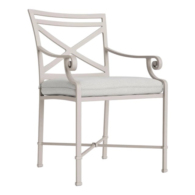 Brown Jordan Venetian Arm Chair, Dove frame with Fusion Dove fabric For Sale