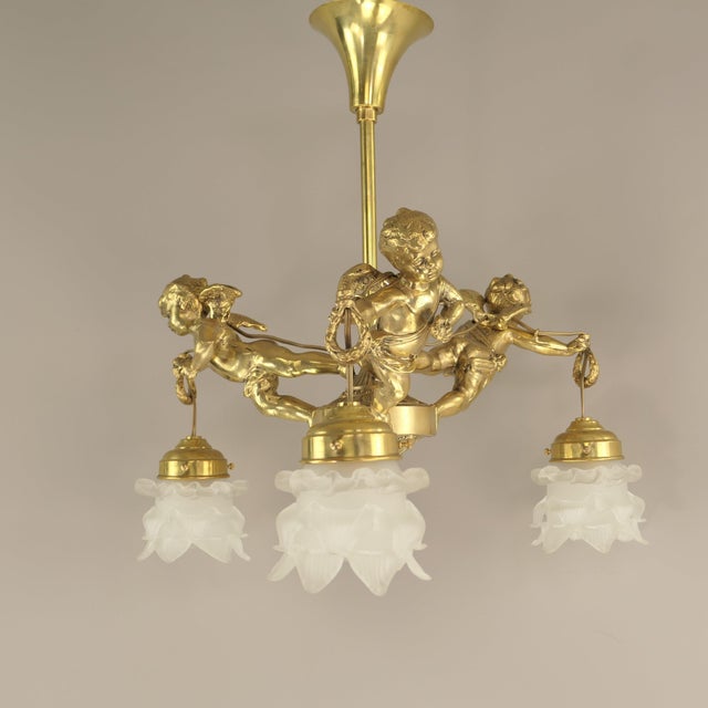 Antique Chandelier with 3 Putti, France, 1910s For Sale - Image 9 of 11